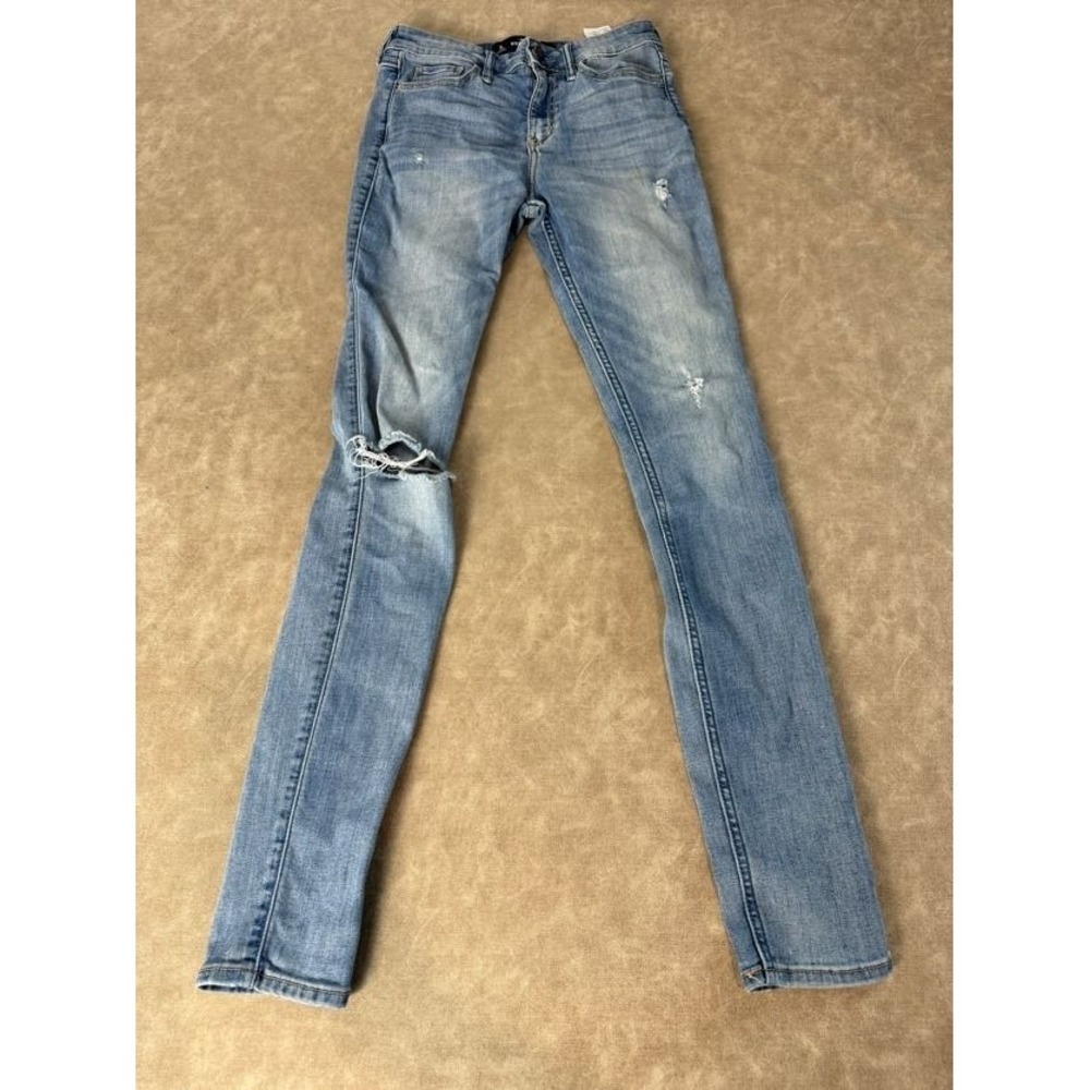 Hollister High Rise Super Skinny Womens Distressed Denim Jean Light Wash 26x32